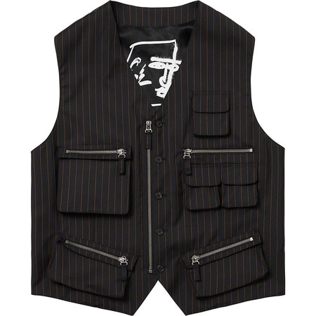 [해외] 슈프림 장 폴 고티에 핀스트라이프 카고 수트 베스트 Supreme Jean Paul Gaultier Pinstripe Cargo Suit Vest 19SS 관세포함